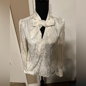 Express Satin White Jacquard Bow Blouse XS